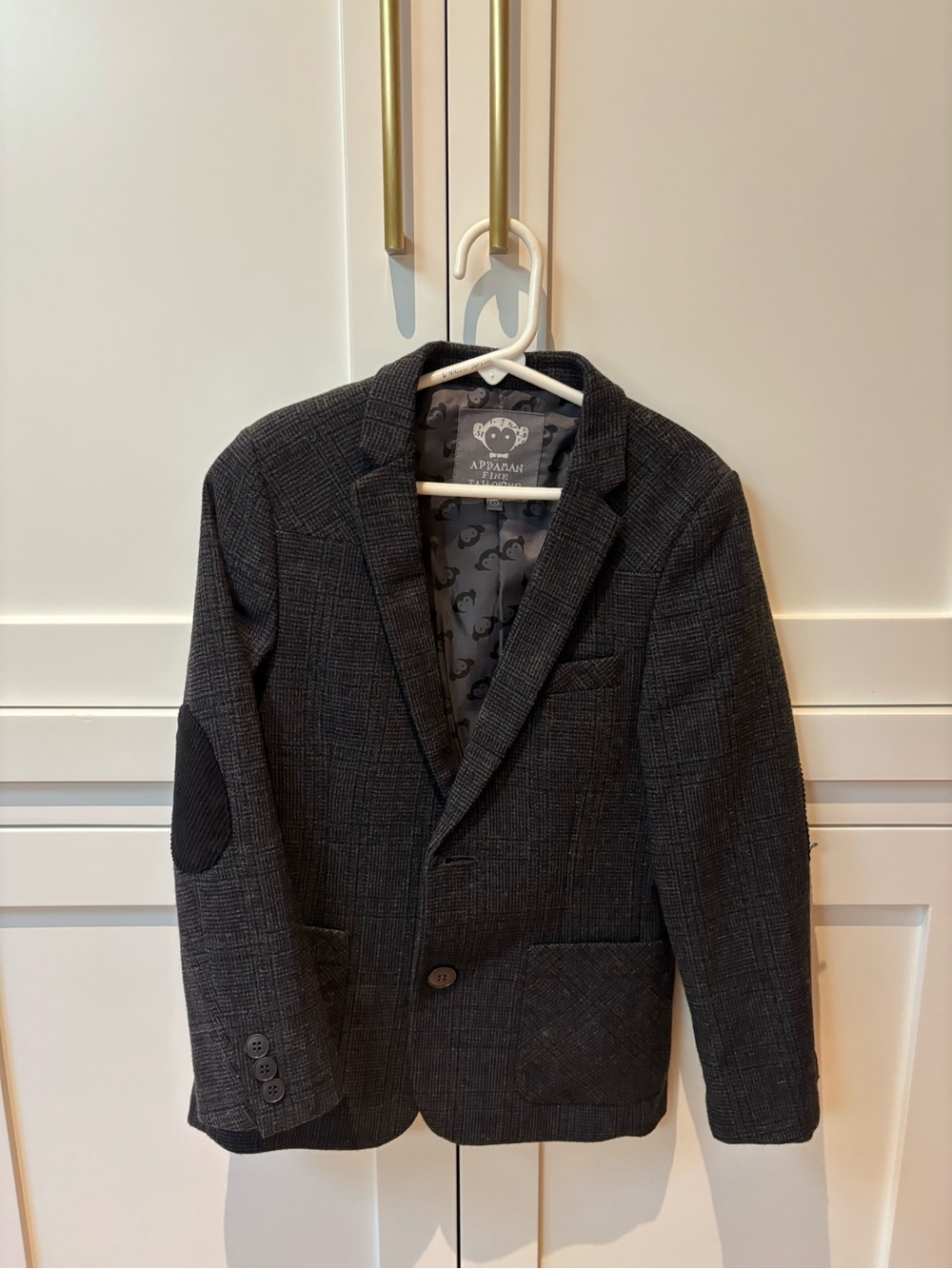 Appaman Boys' Dark Charcoal Plaid Blazer with Elbow Patches